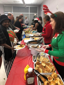 A group of local businesses serving food as part of a gift giving tradition.