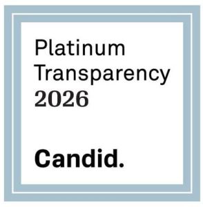 A square badge with a light blue border displays the text "Platinum Transparency 2026" and "Candid." in black letters on a white background, making it ideal for showcasing in your website footer.