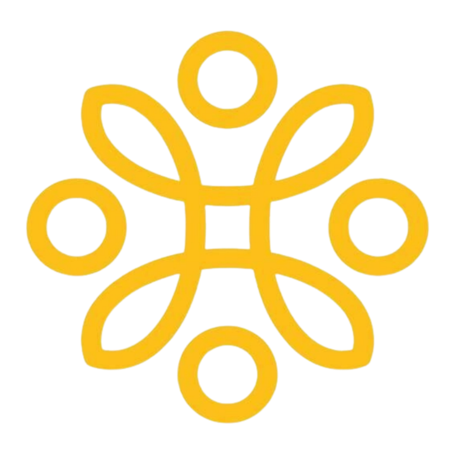 A yellow logo with four circles on a black background