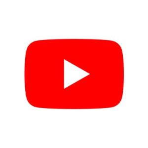 Red YouTube logo featuring a white play button in the center of a rounded red rectangle.